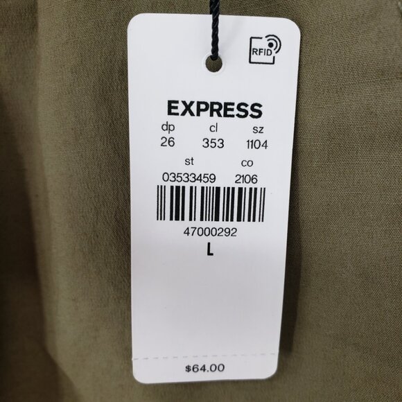 Express Pull on Cargo Shorts L Mens Elastic Drawstring Waist Cotton Olive Green - Picture 8 of 10